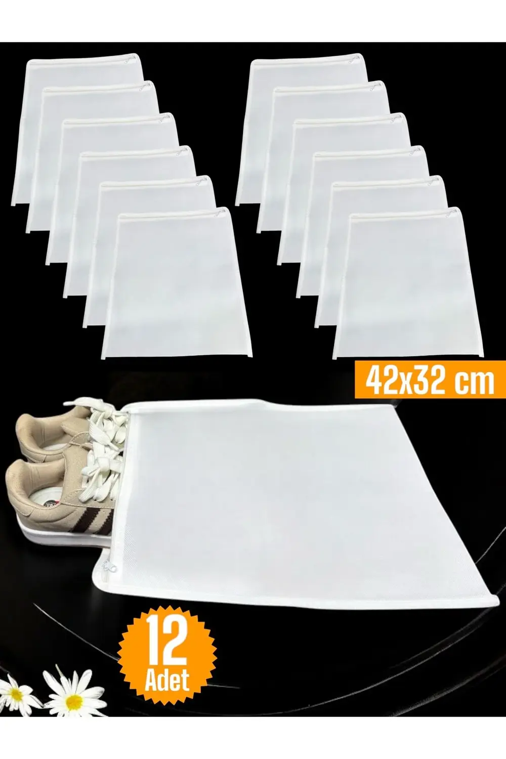 12 Adet Beyaz Ayakkabı Saklama Çantası Seyahat Hurcu Çok Amaçlı F