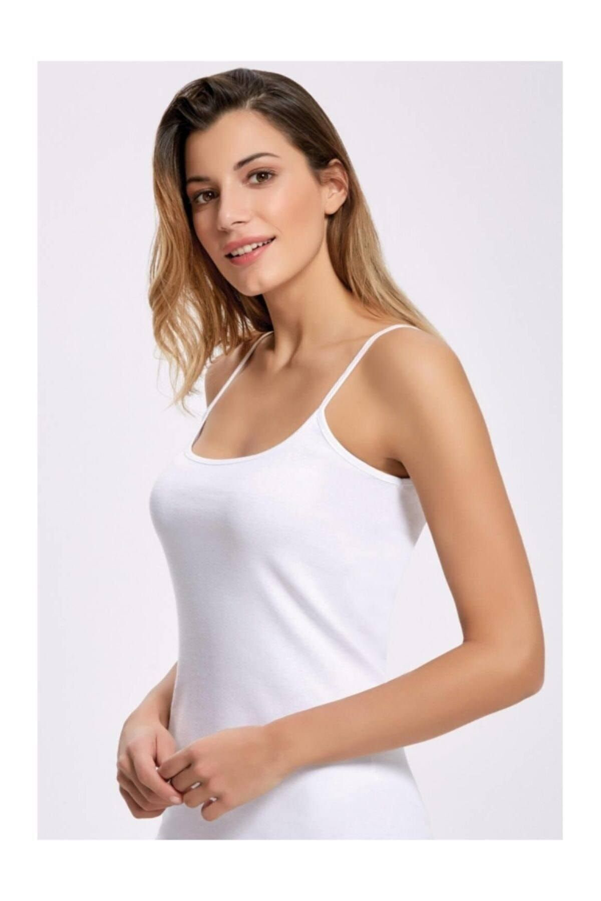 12 Adet Beyaz Renk Ip Askılı Atlet