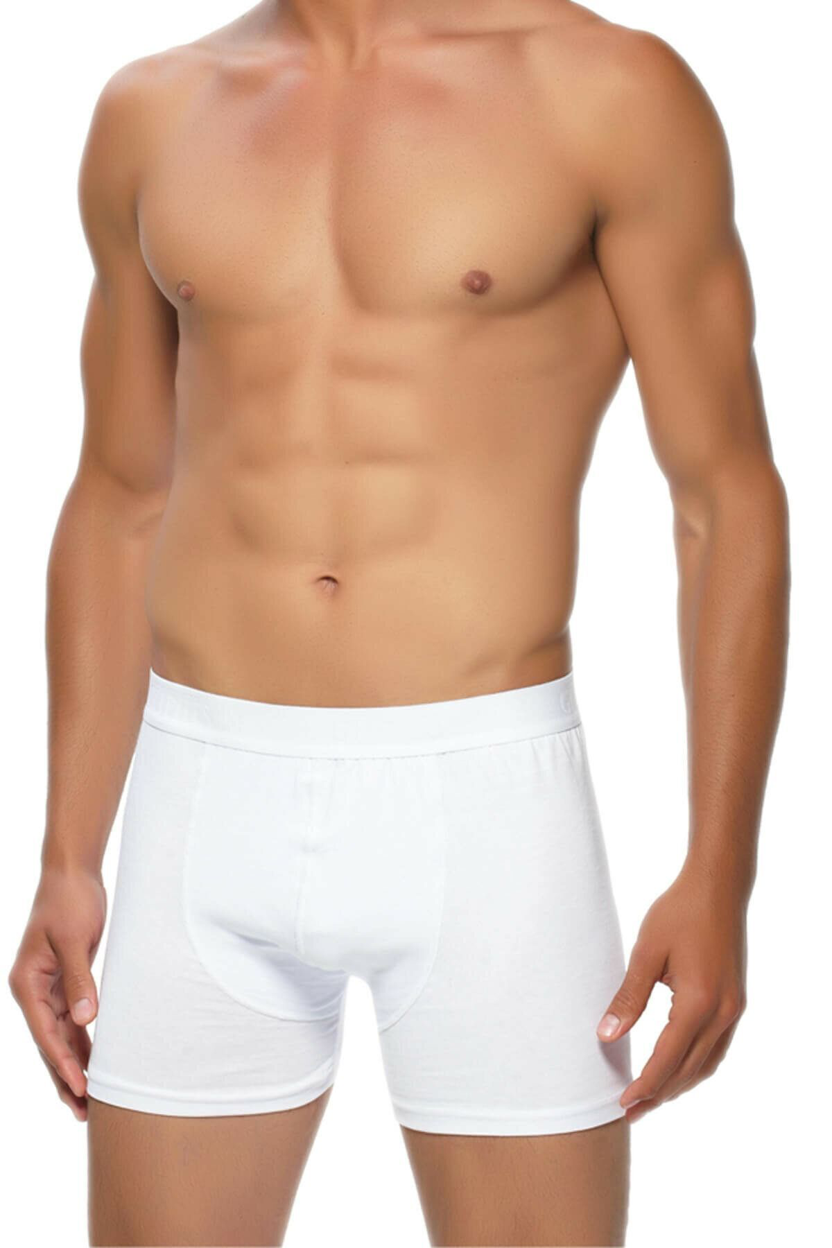 12 Adet Beyaz Renk Likralı Boxer