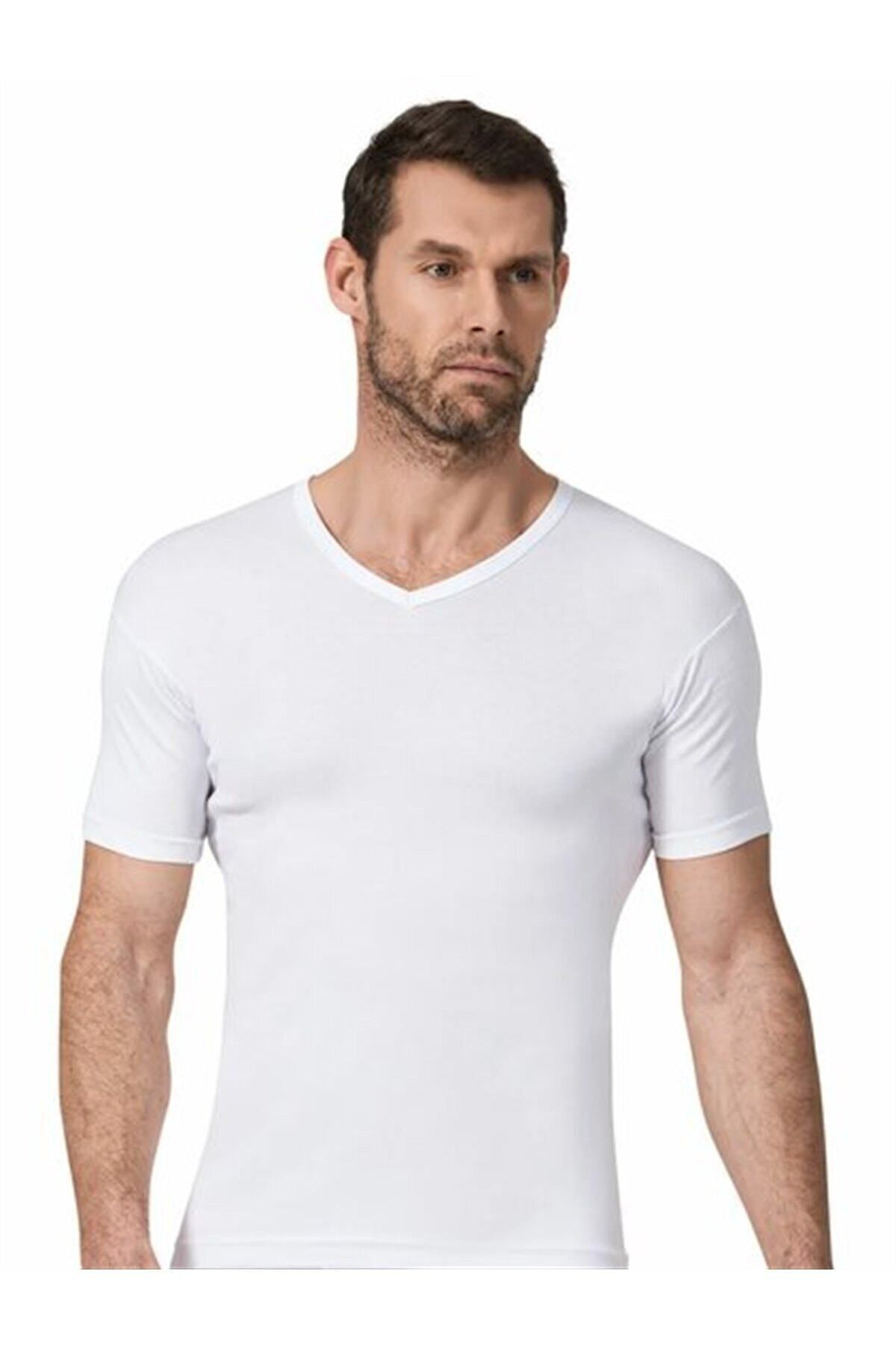 Namaldı 12 Adet Beyaz Renk Ribana V Yaka Fanila