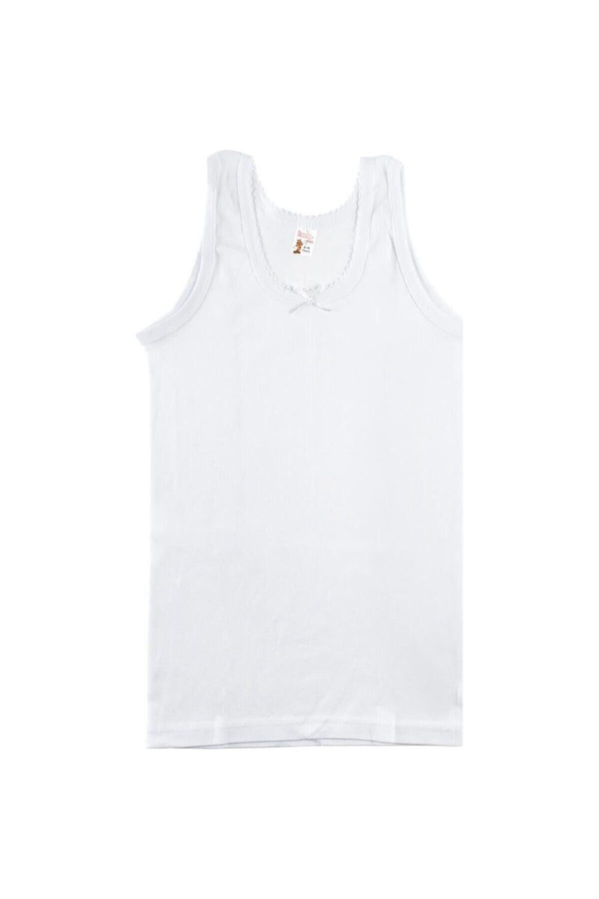 12 Adet Beyaz Renk Ribana Kız Çocuk Kalın Askılı Atlet