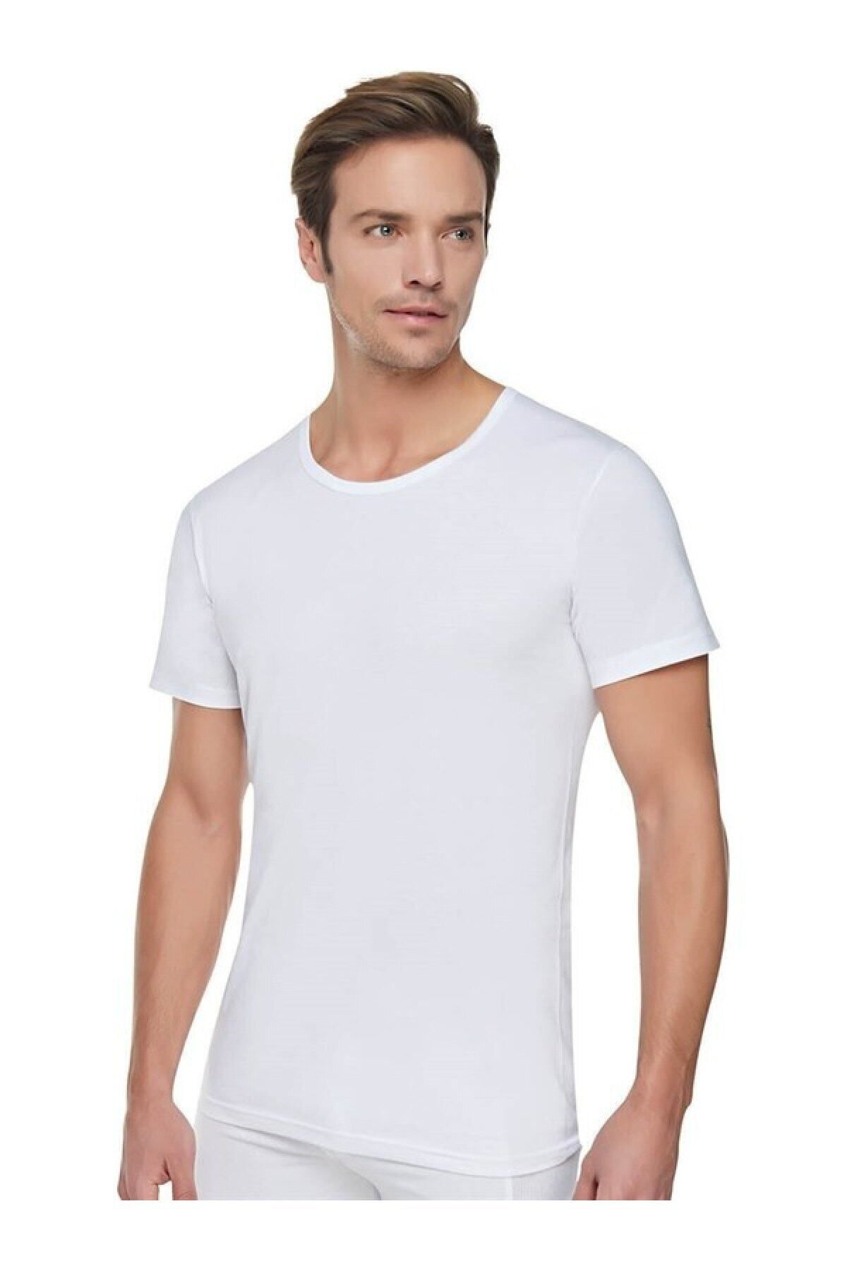 Gümüş 12 Adet Beyaz Renk Ribana Bisiklet Yaka Fanila