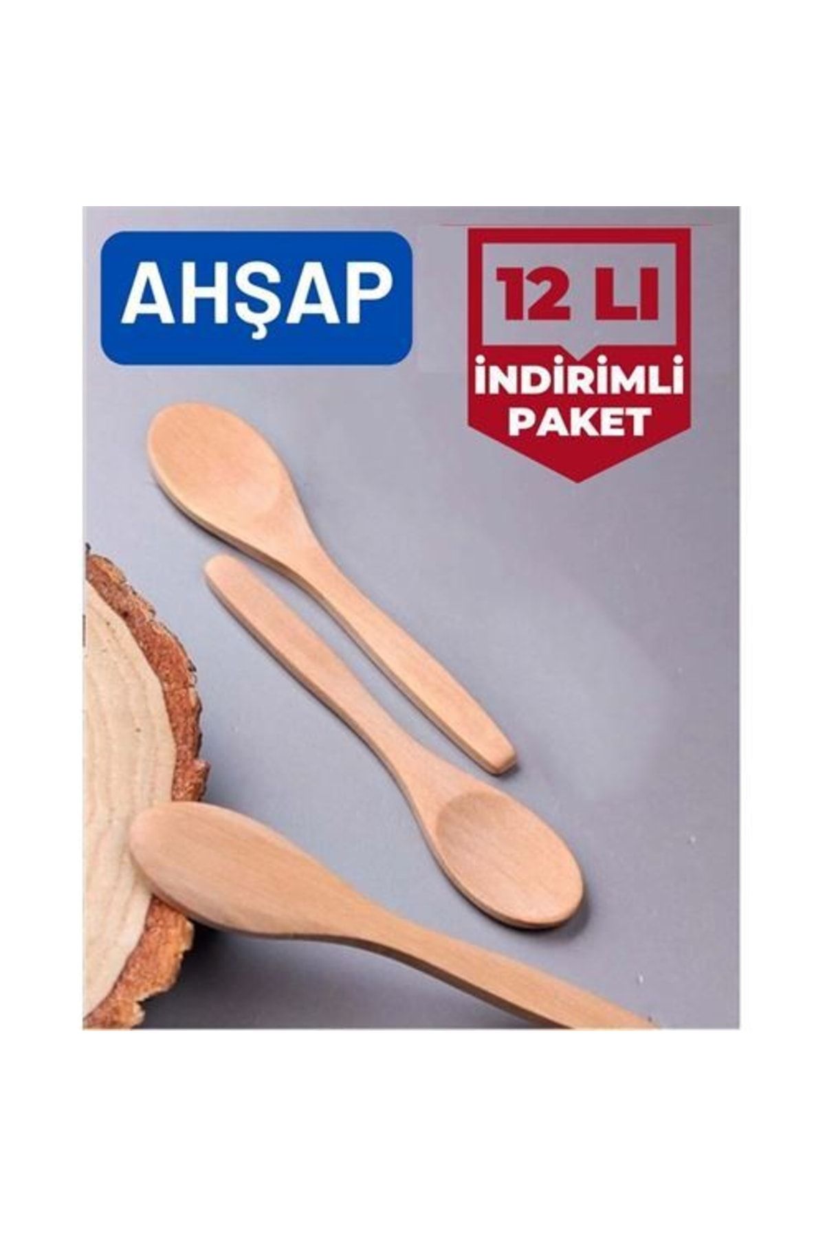 12 Adet El Yapımı Doğal Ahşap 13 Cm Karıştırma Kaşığı