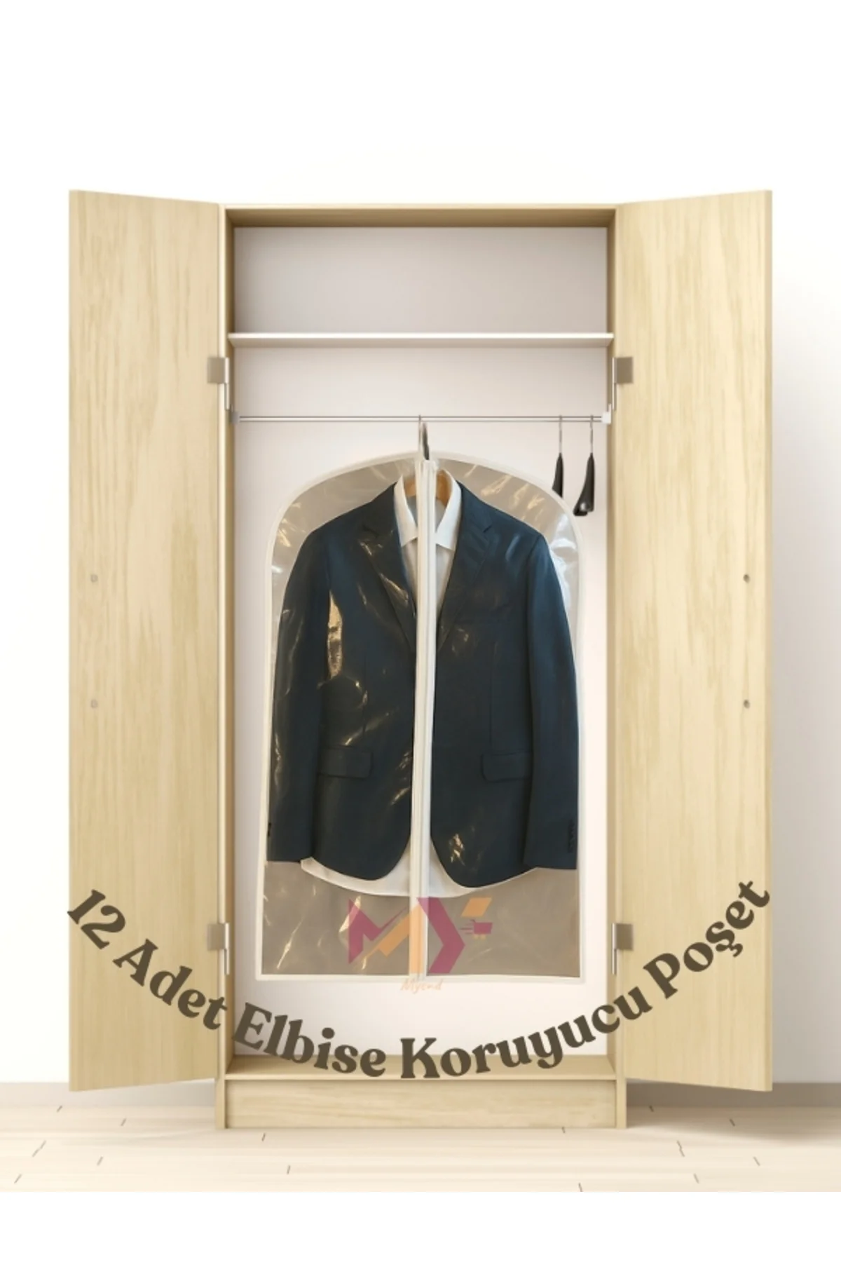 12 Adet Fermuarlı Şeffaf Elbise Koruma Poşeti, Takım Elbise Kılıf