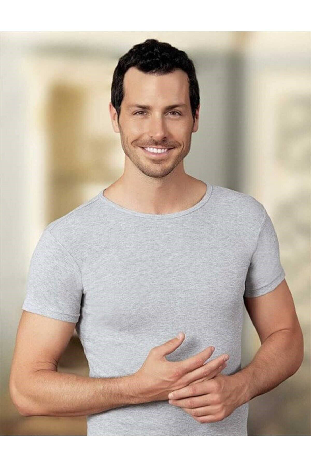 Gümüş 12 Adet Gri Renk Bisiklet Yaka Kısa Kollu Fanila