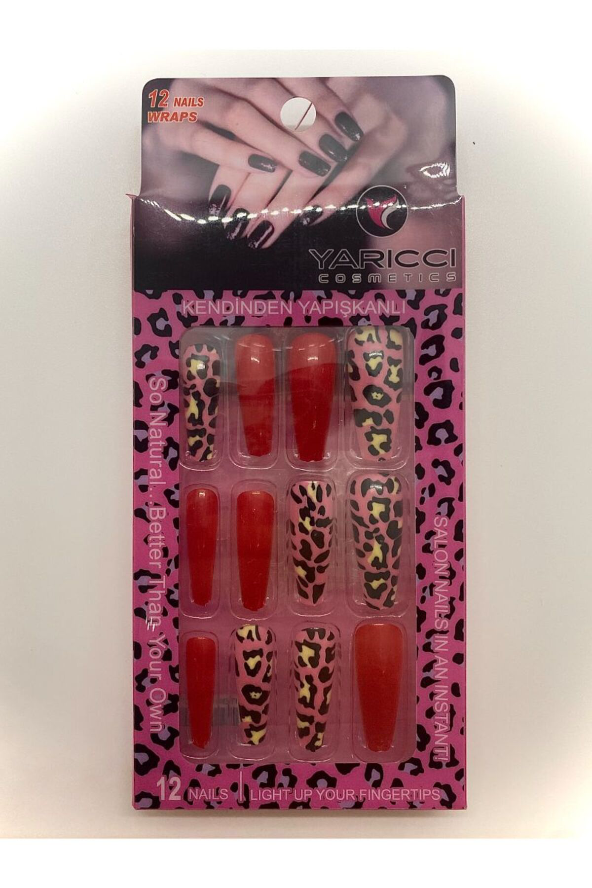 Monalisa Home 12 Adet Kırmızı Ve Leopar Desenli Takma Tırnak