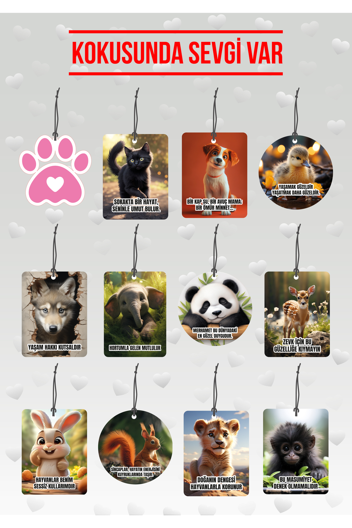 12 Adet Koklayınca Sevgi, Bakınca Vicdan Temalı Dekoratif Oto Kok