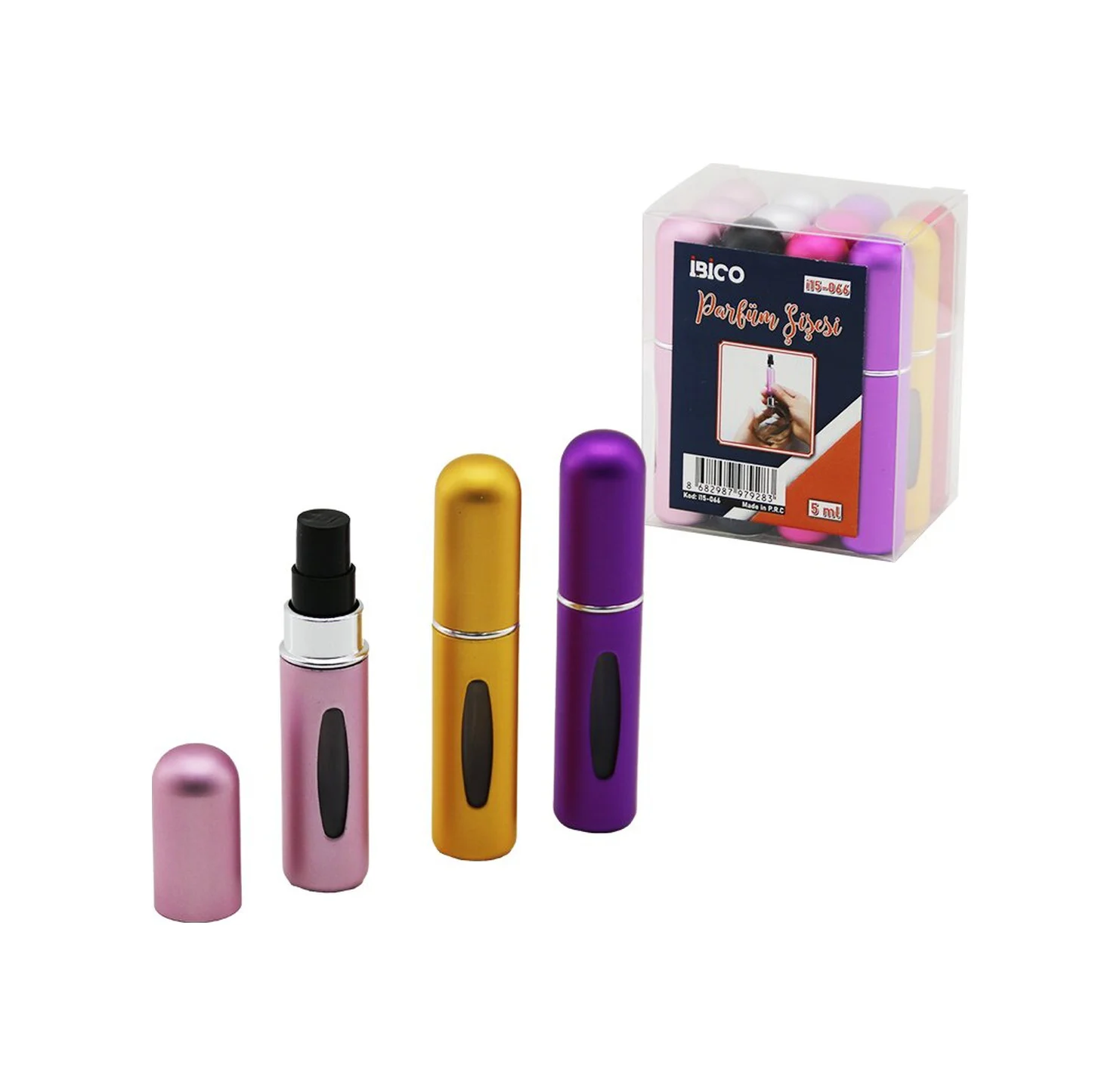 12 Adet Mini Cep - Çanta Boy Boş Sprey Parfüm Şişesi 5ml Renkli P
