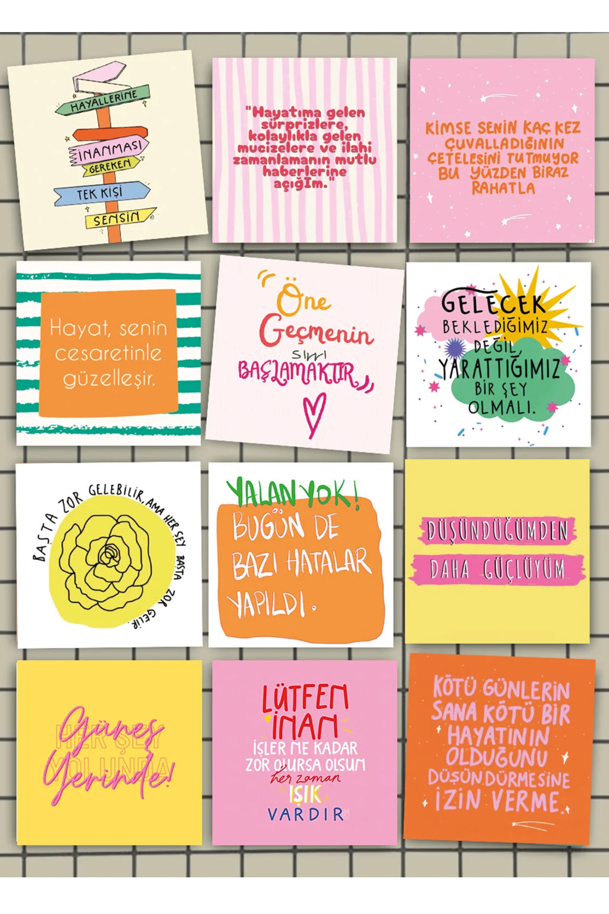 12 Adet Motivasyon Motto Pano Kart Seti - Öğrenci