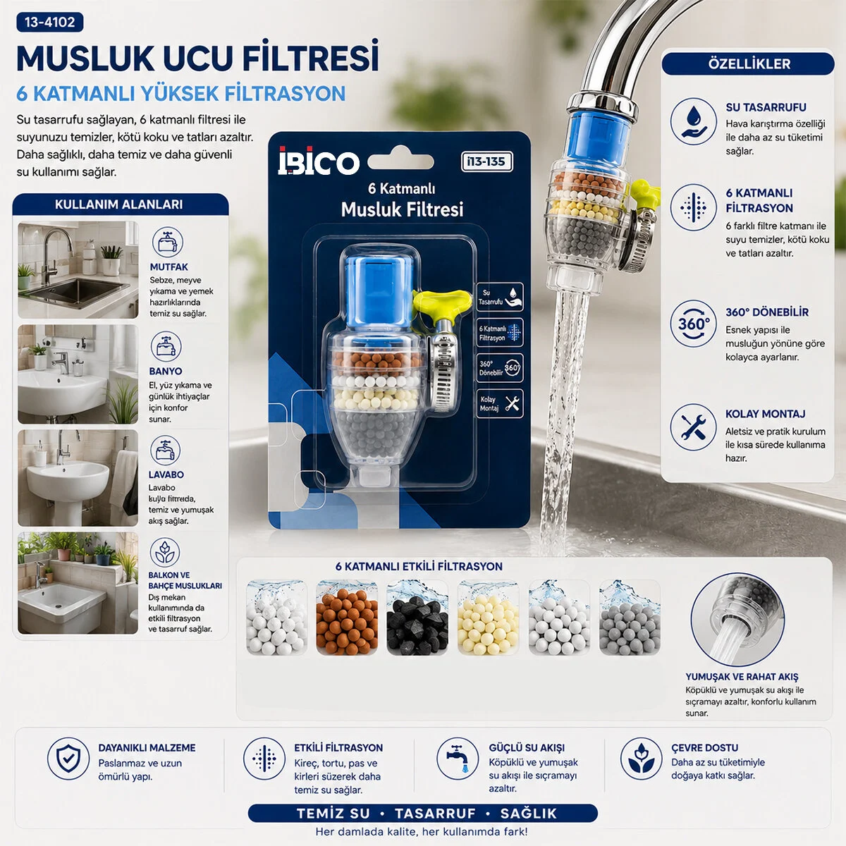 12 Adet Musluk Ucu Filtresi 6 Katmanlı - Taşlı 360° 16-19MM Tüm Musluklara Uyum Kireçlenme Yapmaz Fiyatı, Yorumları ve Özellikleri