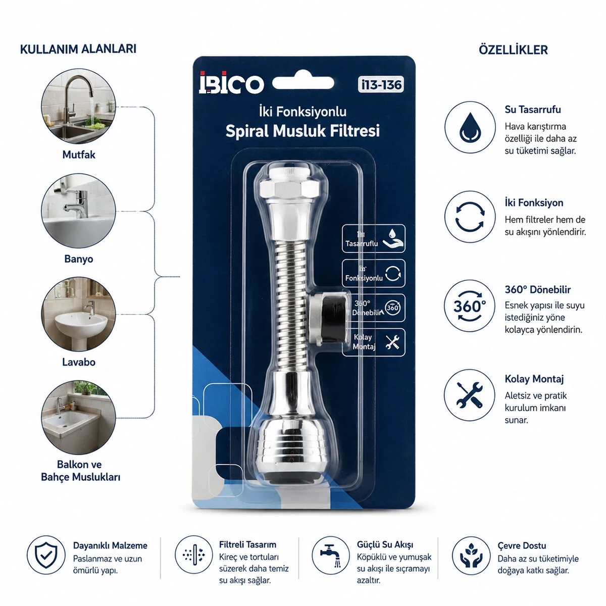 12 Adet Musluk Ucu Filtresi 2 Fonksiyonlu Spiralli Yaylı - 360° Derece Dönebilen Başlık 16-19mm Caşlık Çapı Bx40 12 Adet Musluk Ucu Filtresi 2 Fonksiyonlu Spiralli Yaylı - 360° Derece Dönebilen Başlık 16-19mm Caşlık Çapı Bx40