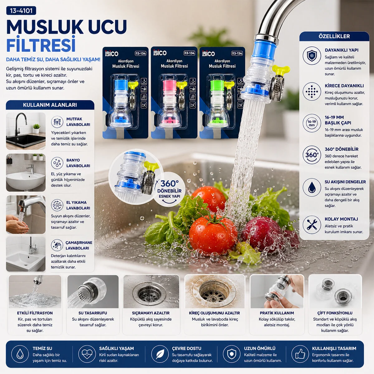 12 Adet Musluk Ucu Filtresi 2 Katmanlı - Taşlı - Pervaneli 360° 16-19MM Tüm Musluklara Fiyatı, Yorumları ve Özellikleri