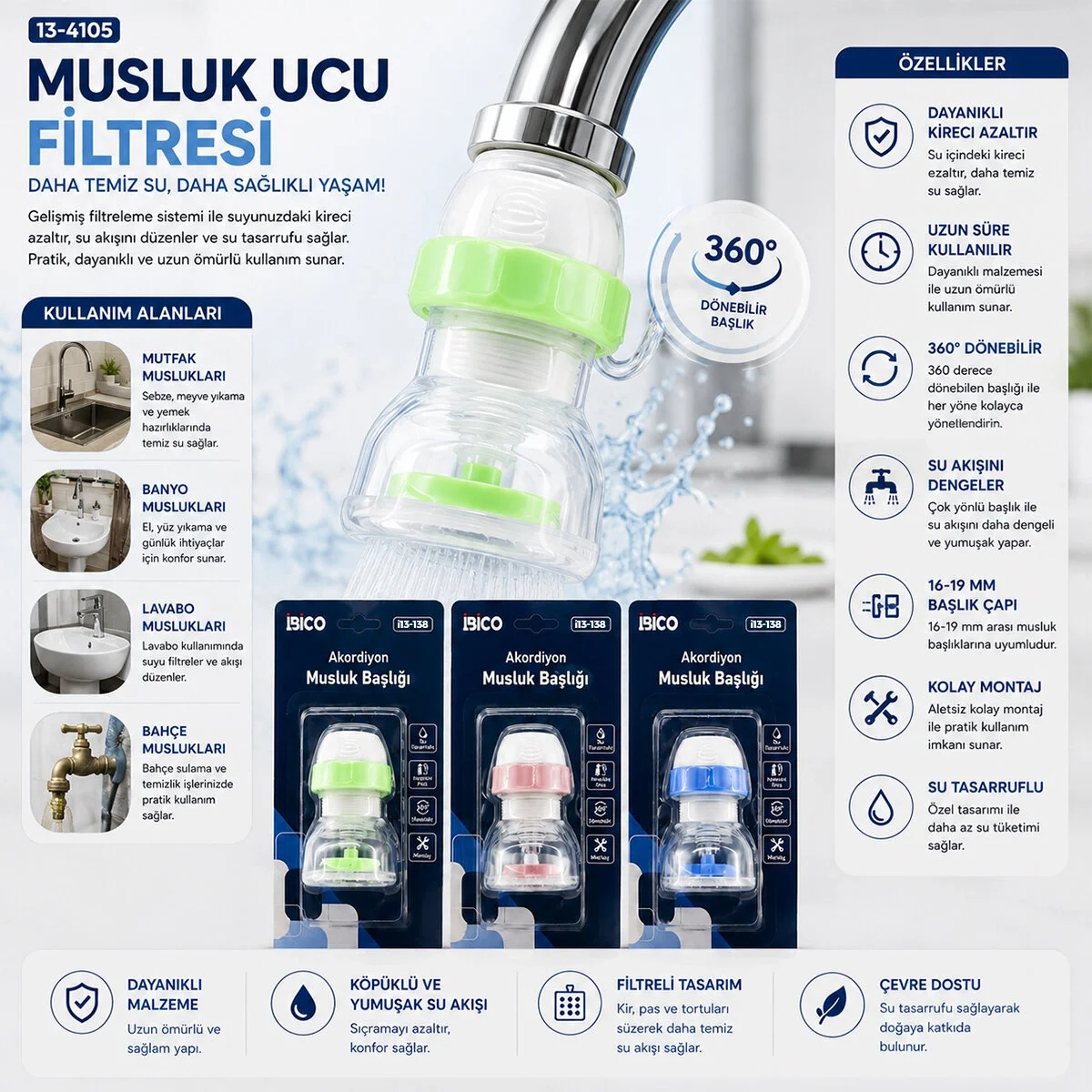 12 Adet Musluk Ucu Filtresi Akordiyon - Pervaneli 360° 16-19mm Tüm Musluklara Uyum Kireçlenme Yapmaz Bx40 Fiyatı, Yorumları ve Özellikleri