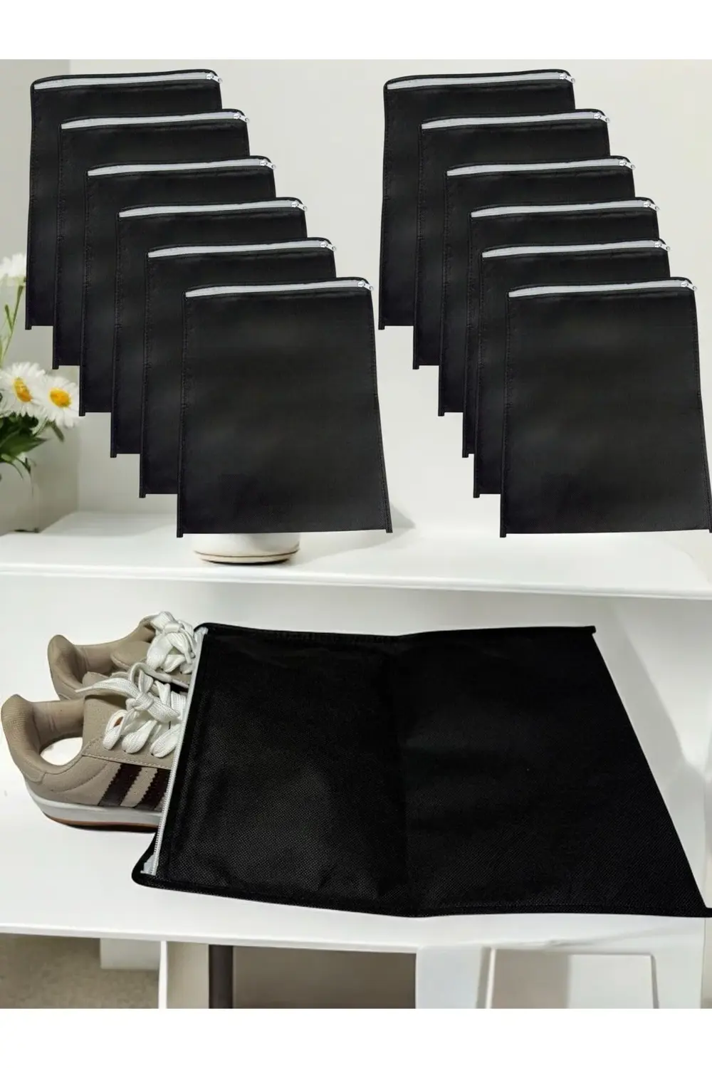 12 Adet Siyah Ayakkabı Saklama Çantası Seyahat Hurcu Çok Amaçlı F