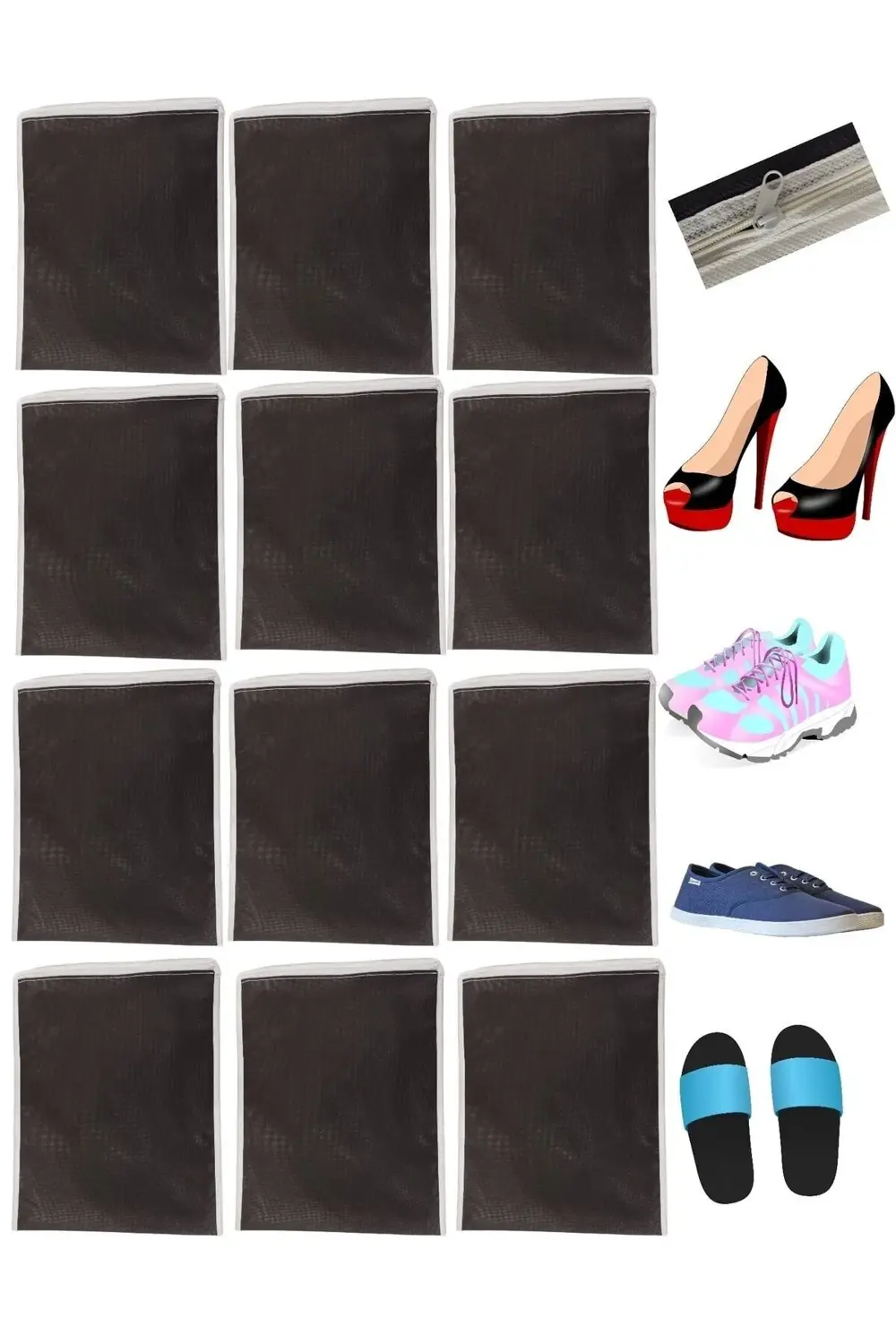 12 Adet Siyah Ayakkabı Saklama Çantası Seyahat Hurcu Çok Amaçlı F