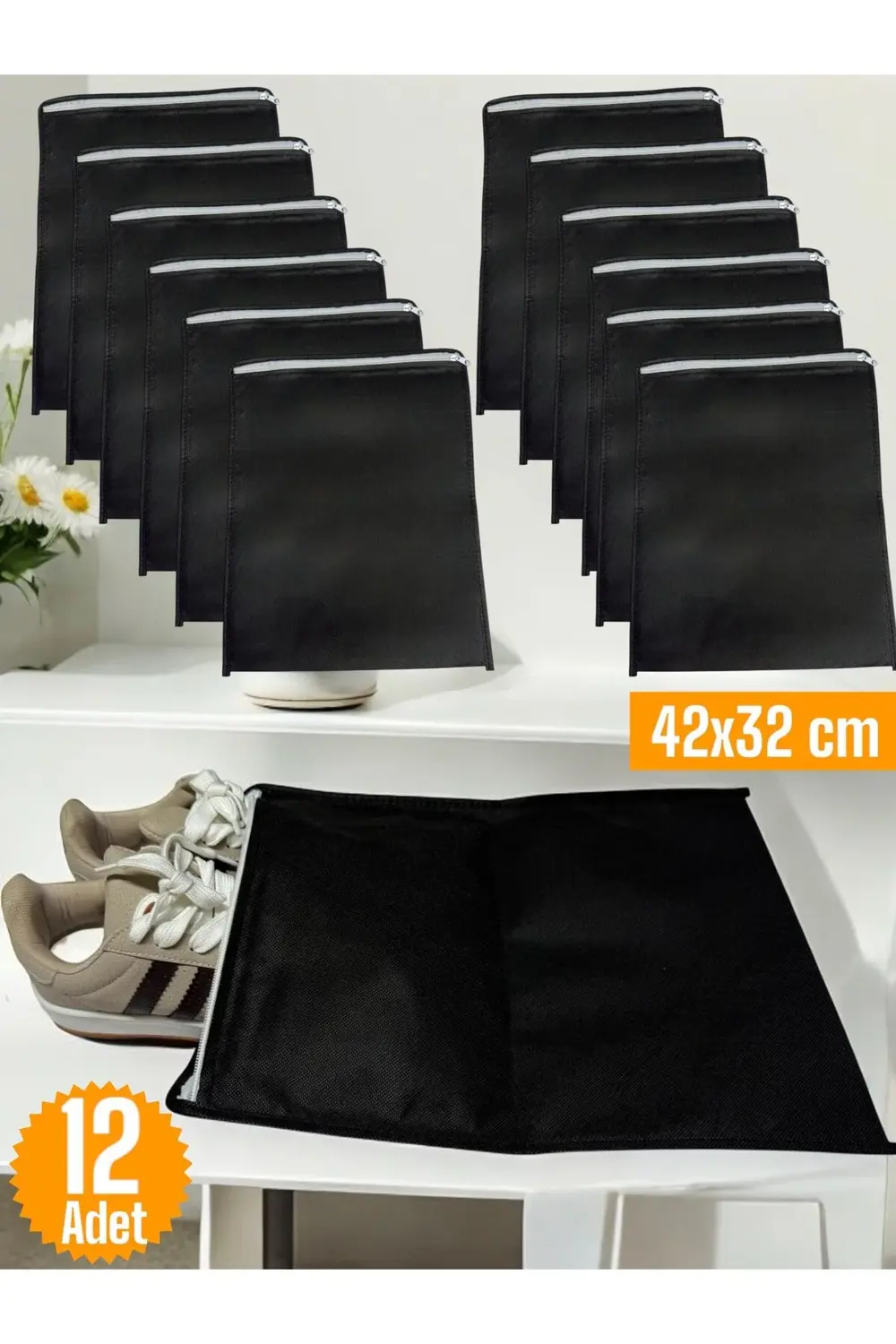 12 Adet Siyah Ayakkabı Saklama Çantası Seyahat Hurcu Çok Amaçlı F