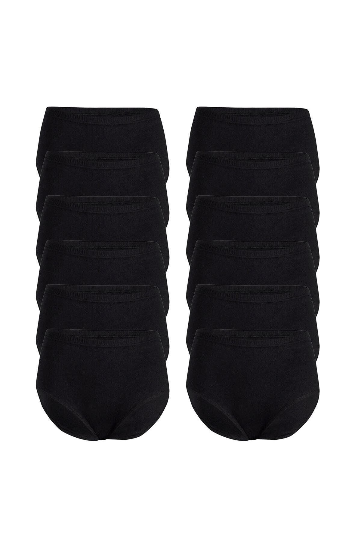 12 Adet Siyah Renk Büyük Beden Biyeli Bato Külot