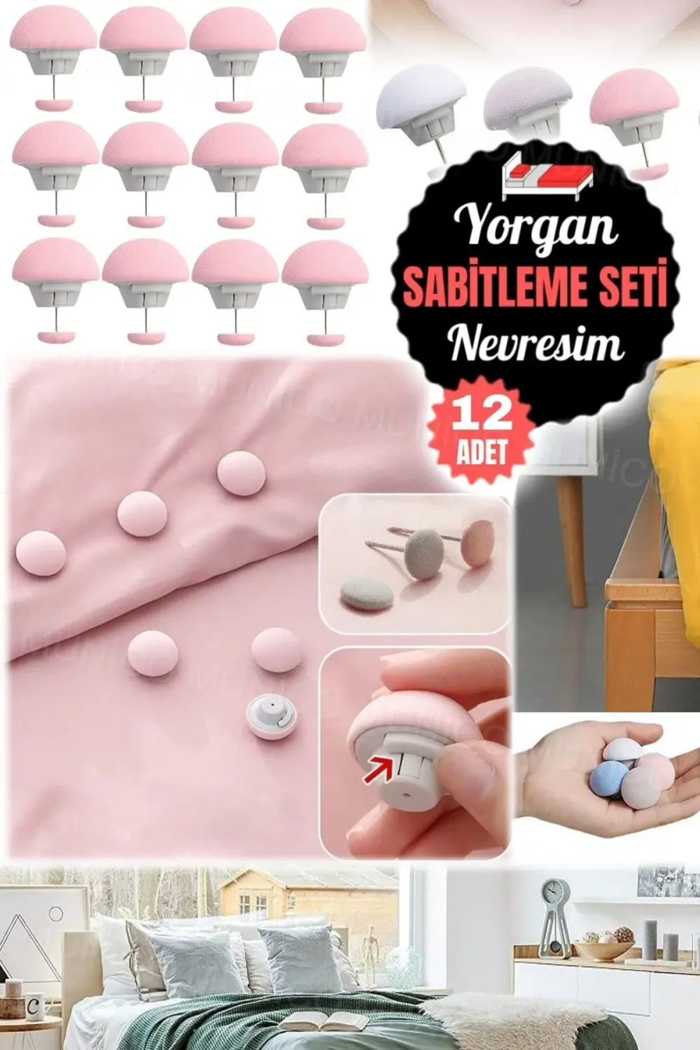 12 Adet Yatağınızı Düzenlemenin Şık Yolu Yorgan Düğmesi Çarşaf Sa