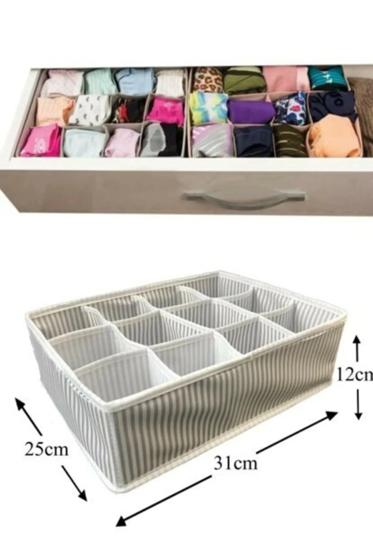 12 Bölmeli Pratik Bölmeli Çekmece Düzenleyici Organizer(Iç Çamaşırı Kravat Çorap Düzenleyici) - Görsel 2