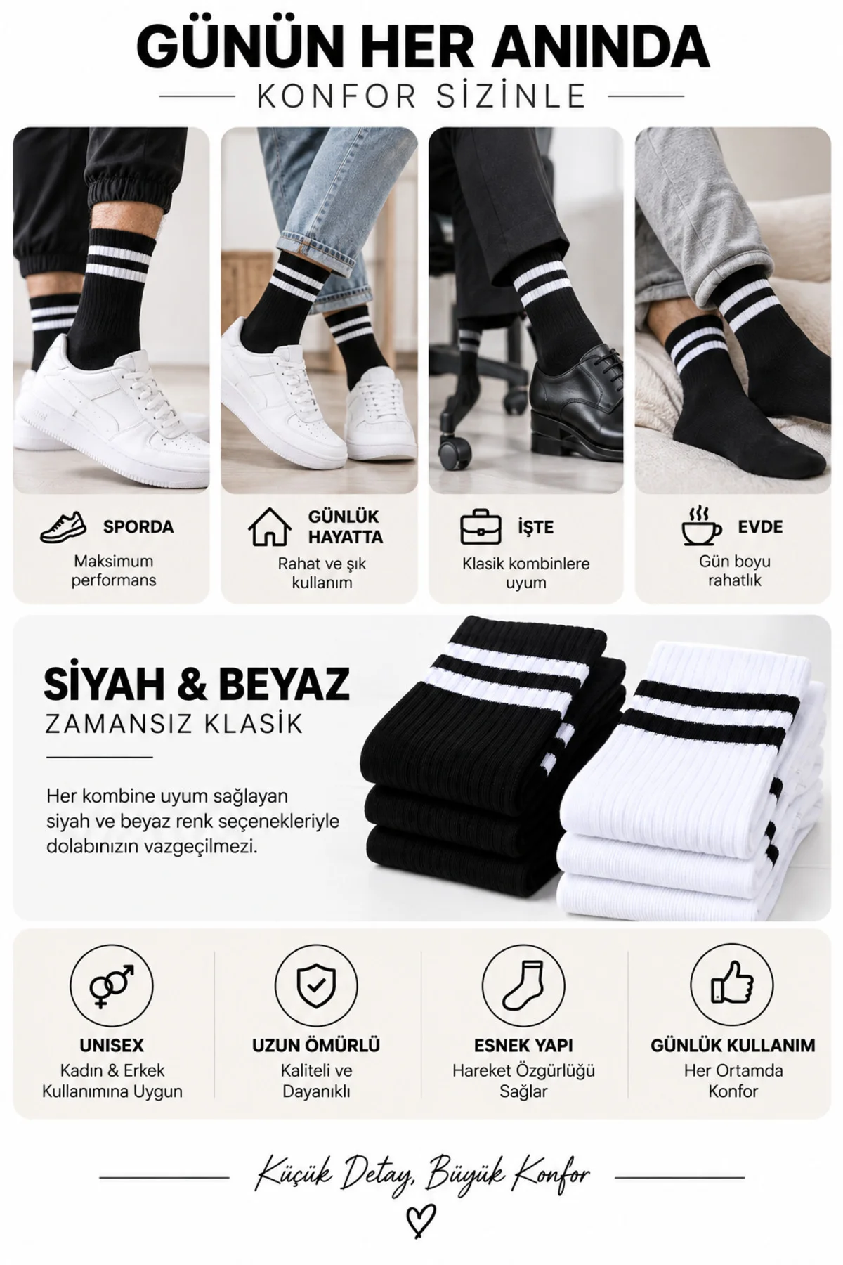 12 Çift Pamuklu Spor Çorap 40-44 Kadın Erkek Unisex Uzun Konç Siyah Beyaz Çizgili ve Düz Günlük Çorap 12 Çift Pamuklu Spor Çorap 40-44 Kadın Erkek Unisex Uzun Konç Siyah Beyaz Çizgili ve Düz Günlük Çorap - Görsel 8