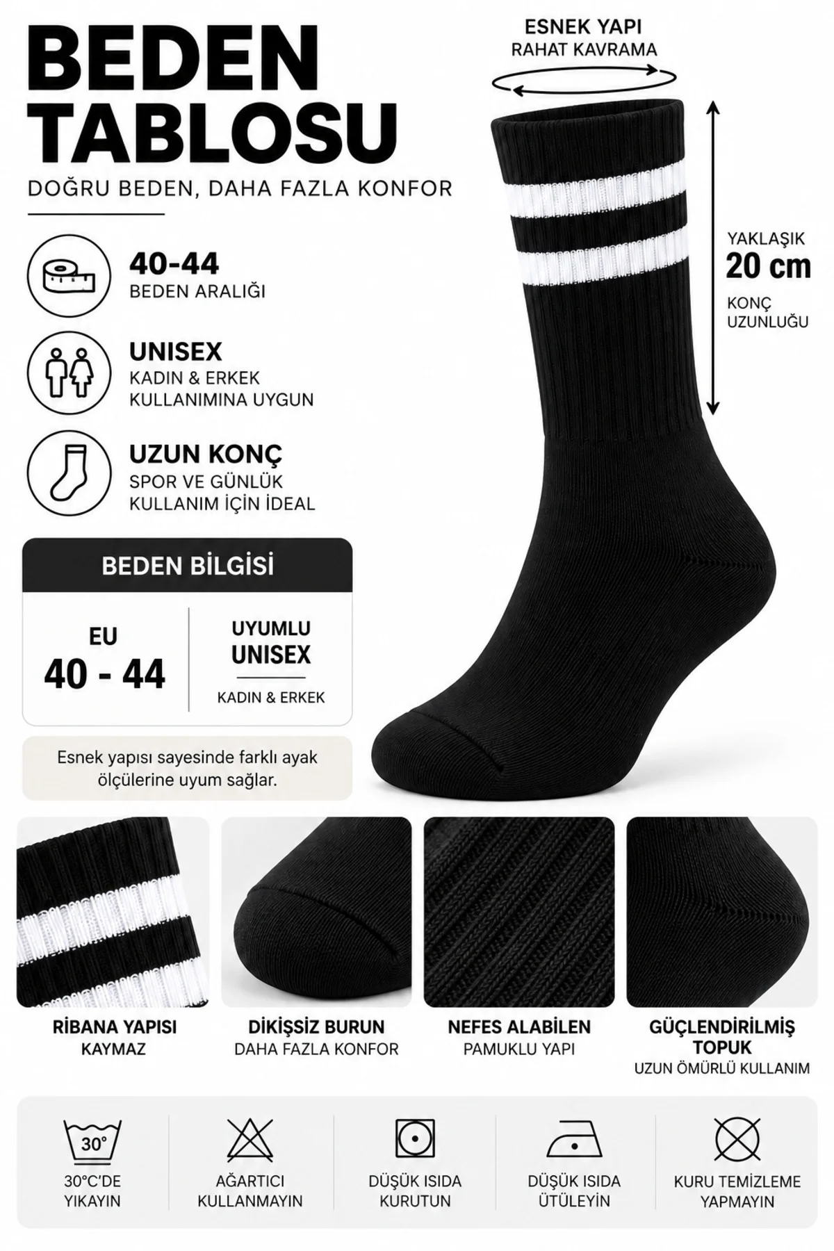12 Çift Pamuklu Spor Çorap 40-44 Kadın Erkek Unisex Uzun Konç Siyah Beyaz Çizgili ve Düz Günlük Çorap 12 Çift Pamuklu Spor Çorap 40-44 Kadın Erkek Unisex Uzun Konç Siyah Beyaz Çizgili ve Düz Günlük Çorap - Görsel 4