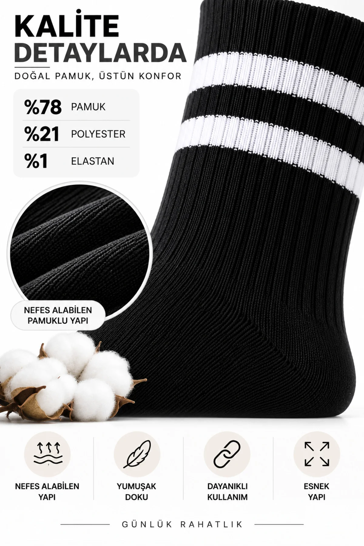 12 Çift Pamuklu Spor Çorap 40-44 Kadın Erkek Unisex Uzun Konç Siyah Beyaz Çizgili ve Düz Günlük Çorap 12 Çift Pamuklu Spor Çorap 40-44 Kadın Erkek Unisex Uzun Konç Siyah Beyaz Çizgili ve Düz Günlük Çorap - Görsel 6