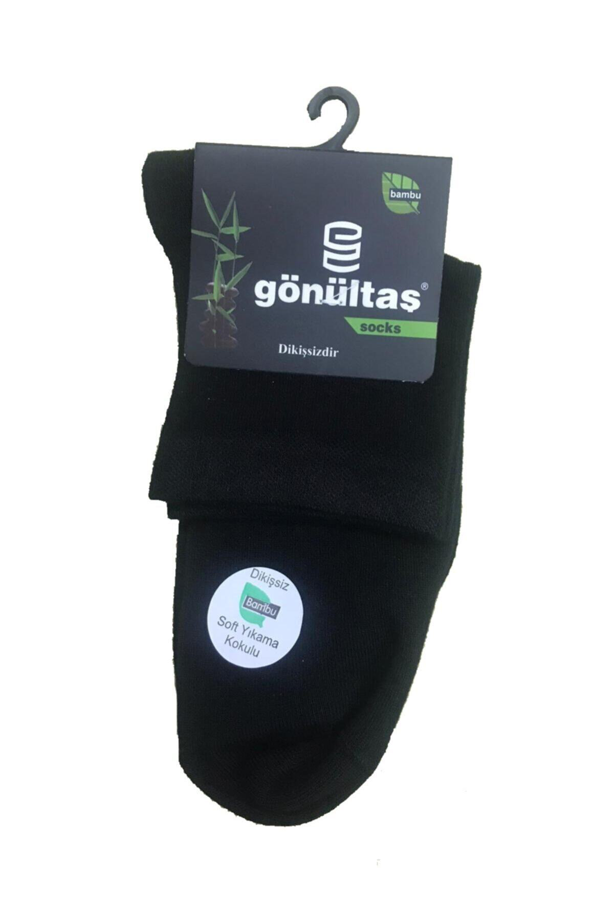 12 Çift Siyah Renk Yarım Konç Bambu Çorap