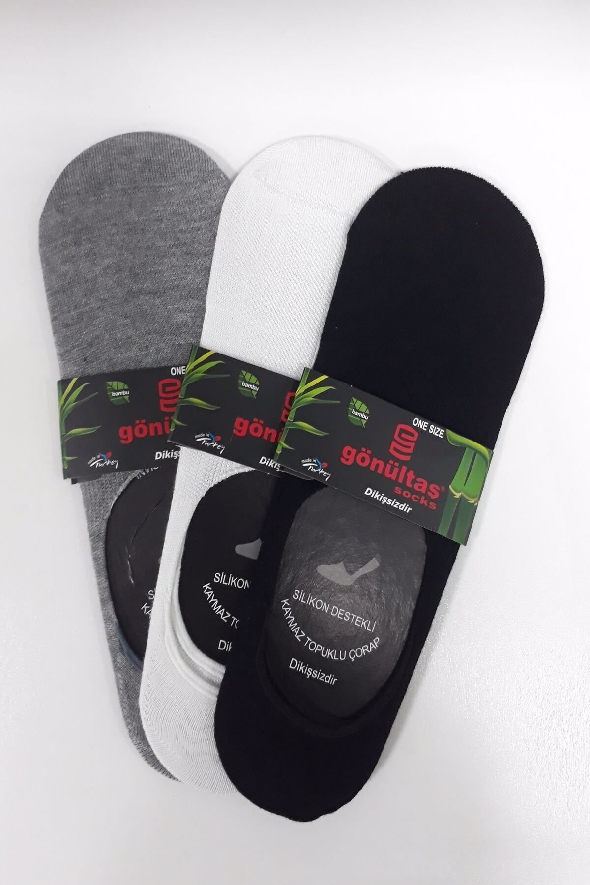 12 Çift Slikonlu Dikişsiz Bambu Babet Çorap