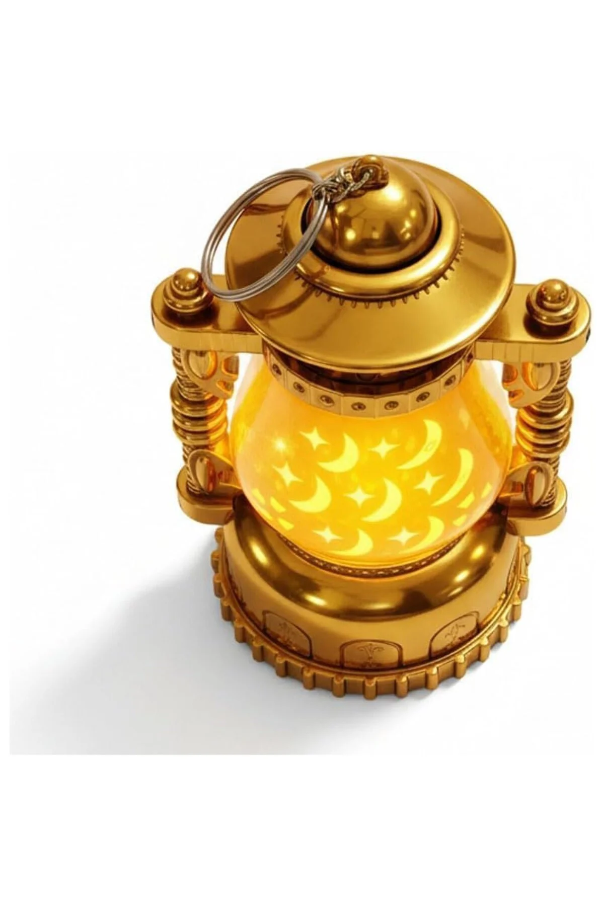 12 Cm x 8 Cm Pille Çalışan Hilal Ay ve Yıldız Desenli Altın Renkli Lamba Led Sarı I