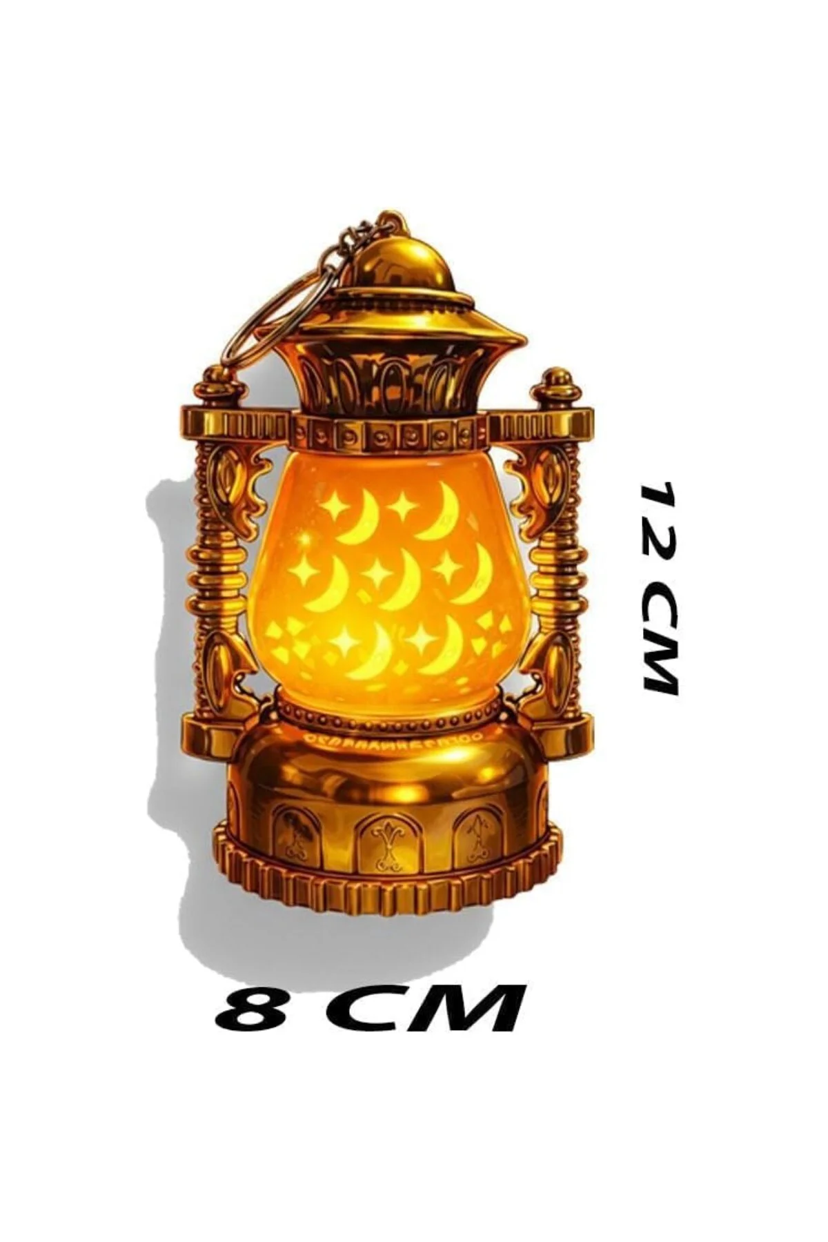 12 Cm x 8 Cm Pille Çalışan Hilal Ay ve Yıldız Desenli Altın Renkli Lamba Led Sarı I