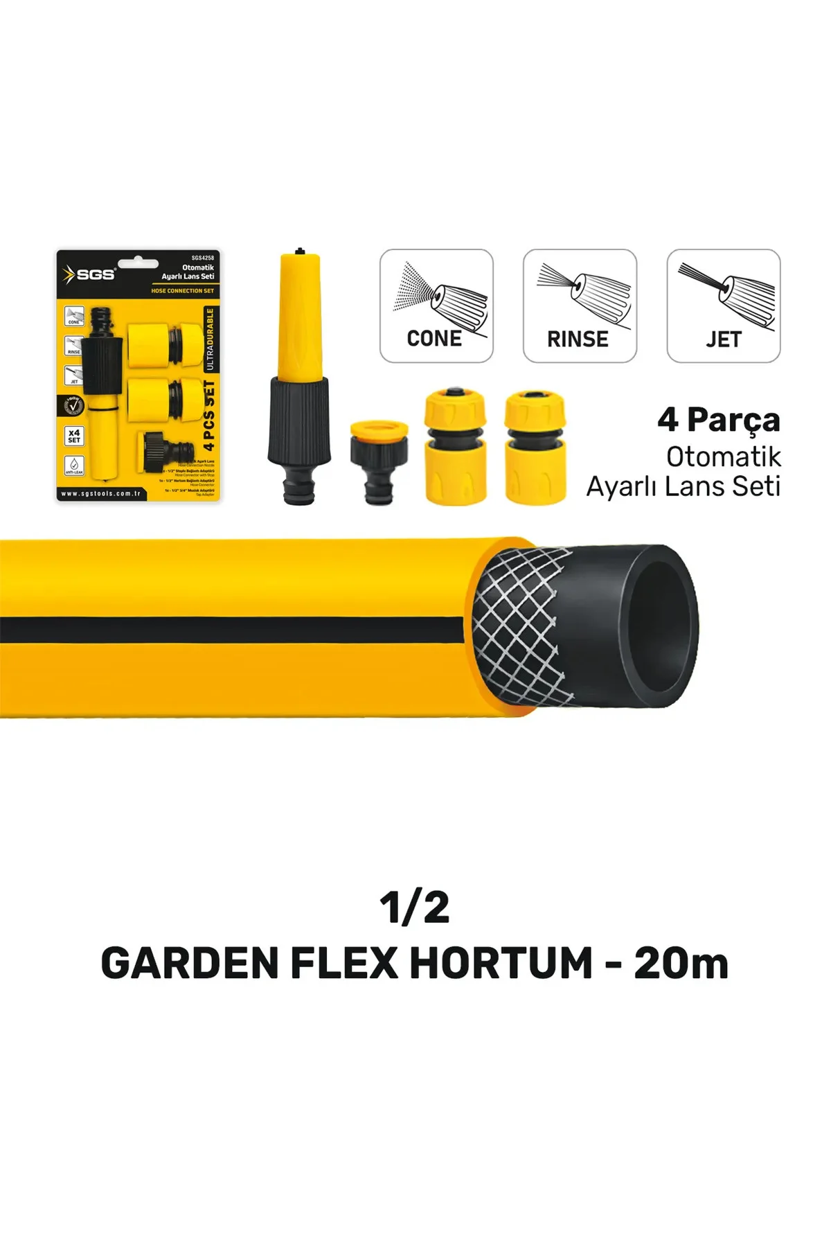 1/2 GARDENFLEX HORTUM 20 MT 4 PCS LANS SETLİ