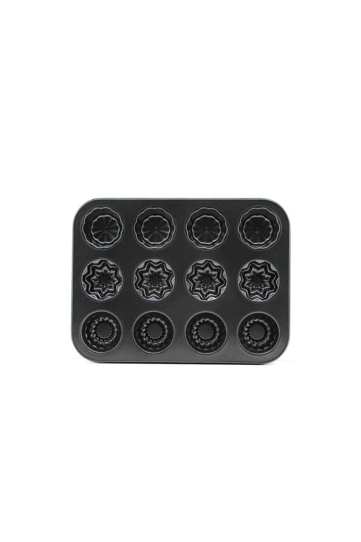 12 Gözlü Metal Muffin Kek Kalıbı - Siyah 12 Gözlü Metal Muffin Kek Kalıbı - Siyah