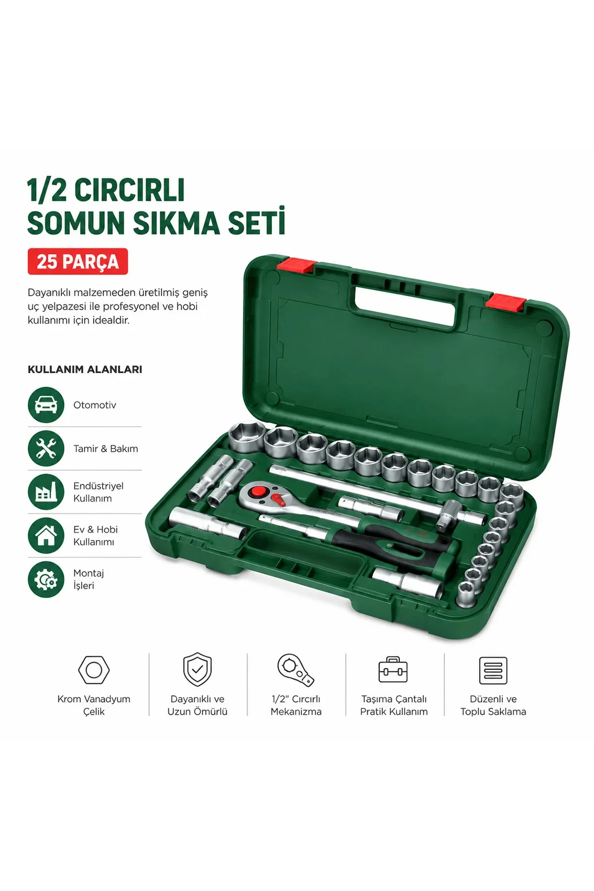 1/2 inç 25 Parça Lokma Takımı (Çantalı)