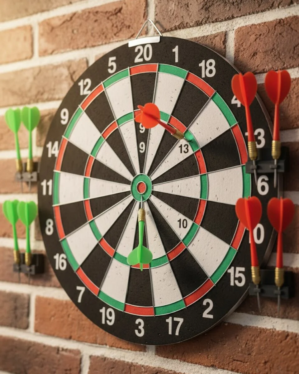 12 İnç Dart Tahtası ve 4 Adet Metal Oku Seti - Ev İçi Eğlence İçin Kolay Montajlı