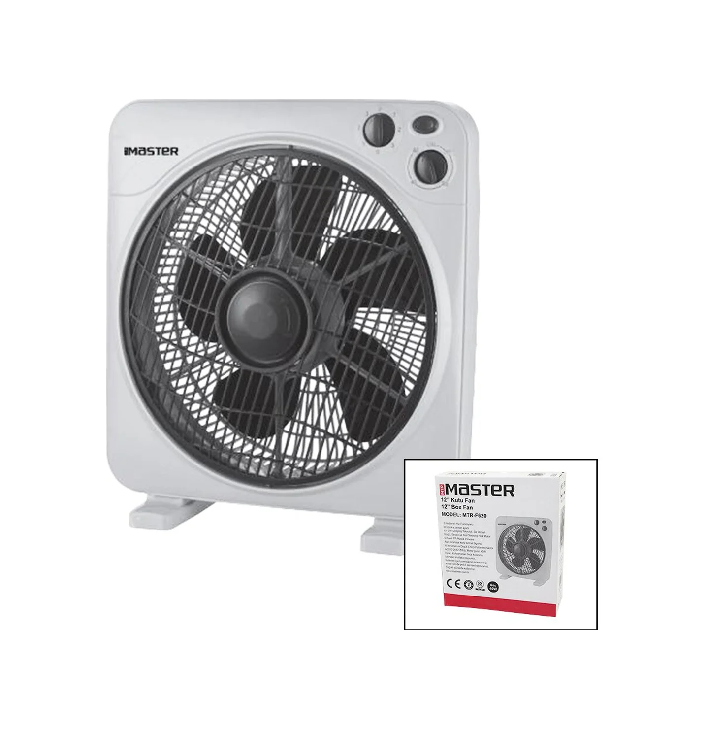 12 İnç Kutu Fan Vantilatör 3 Kademe Hız 5 Plastik Kanat 40w 60dk.