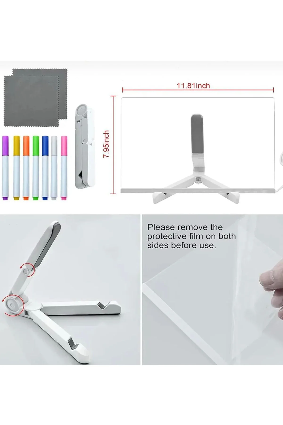 12 Inc Led Işıklı Çizim Tahtası Ayarlanabilir Stant Ve Kalemleri 