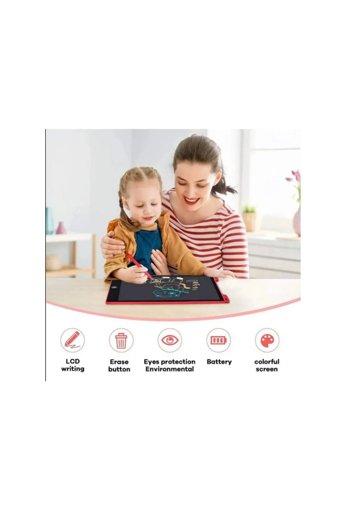 12 Inc Renkli Lcd Grafik Dijital Kalemli Çizim Tableti Yazı Tahta Not Yazma Eğitim Tableti Pembe - Görsel 3