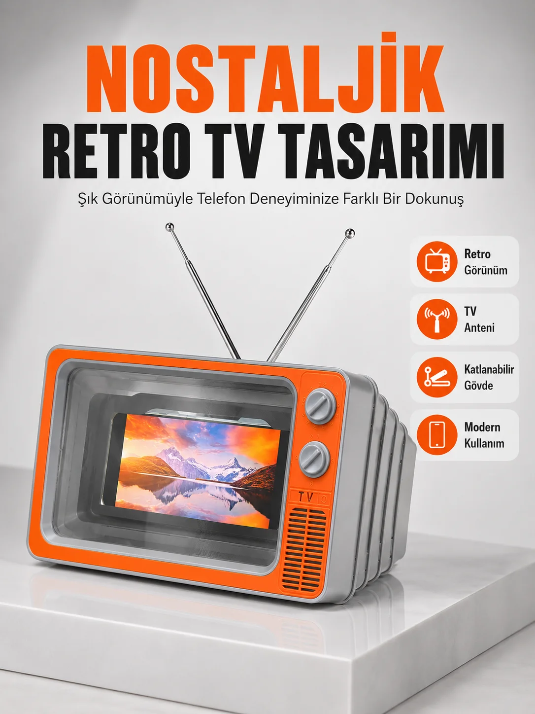 12 İnç Telefon Ekran Büyütücü Retro TV Tasarımlı HD Fresnel Lens Taşınabilir Mobil Ekran Büyütücü