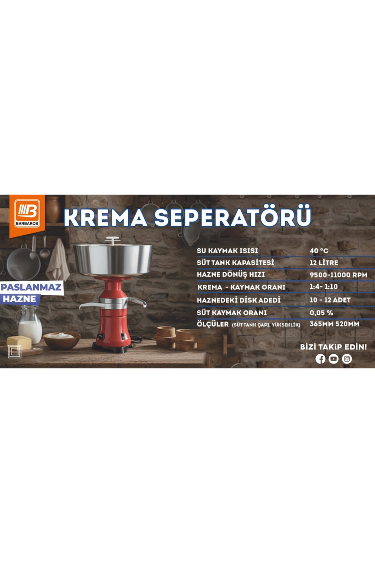 12 L Elektrikli Krema Seperatörü