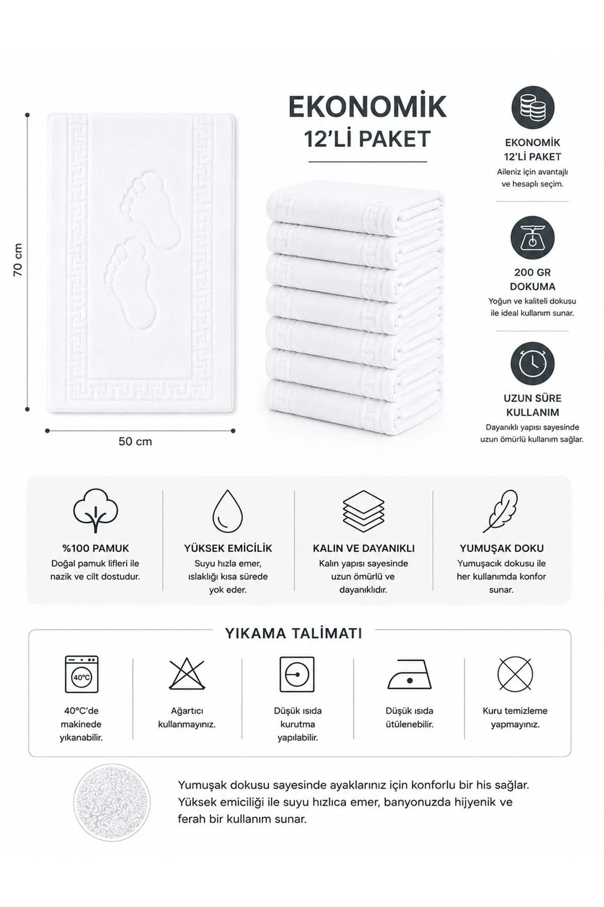 12 Li Ayak Izli Banyo Paspas %100 Pamuklu Ayak Havlusu 12 Li Ayak Izli Banyo Paspas %100 Pamuklu Ayak Havlusu