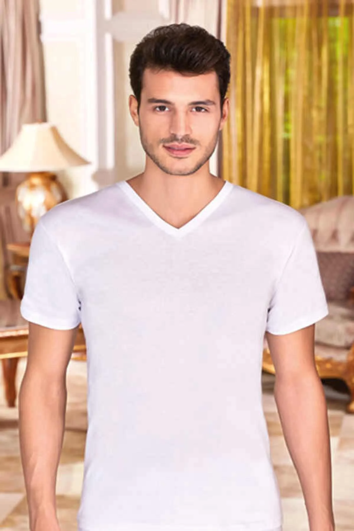 12 Li Paket Beyaz Renk V Yaka Fanila