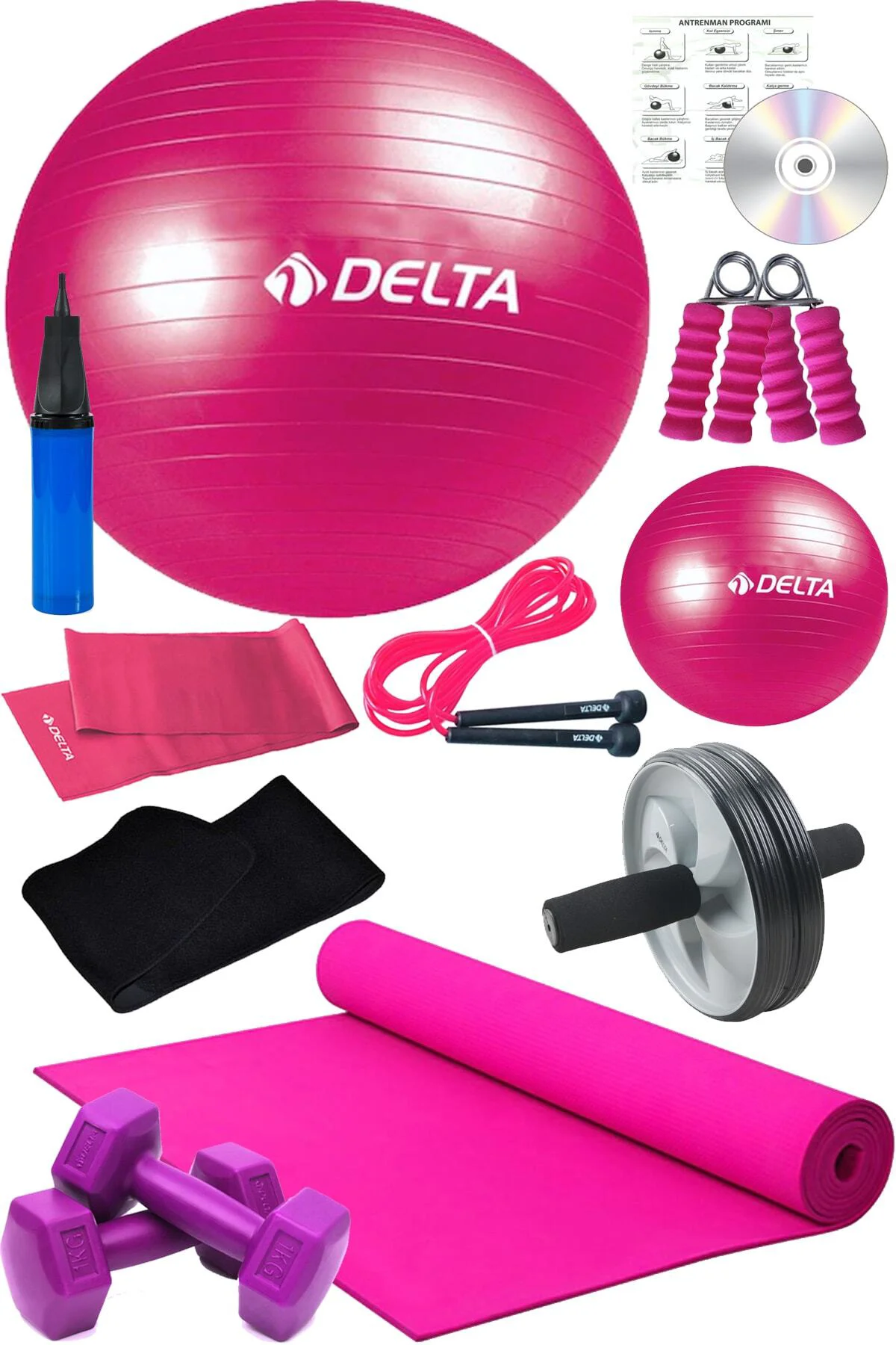 12 Li Pilates Seti Pilates Minderi 1Kg Dambıl Plates Topu Seti Ab