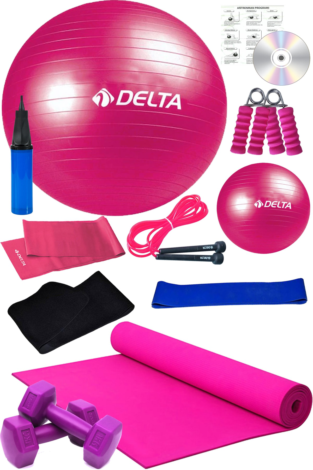 12 Li Pilates Seti Pilates Minderi 1Kg Dambıl Plates Topu Seti Sq