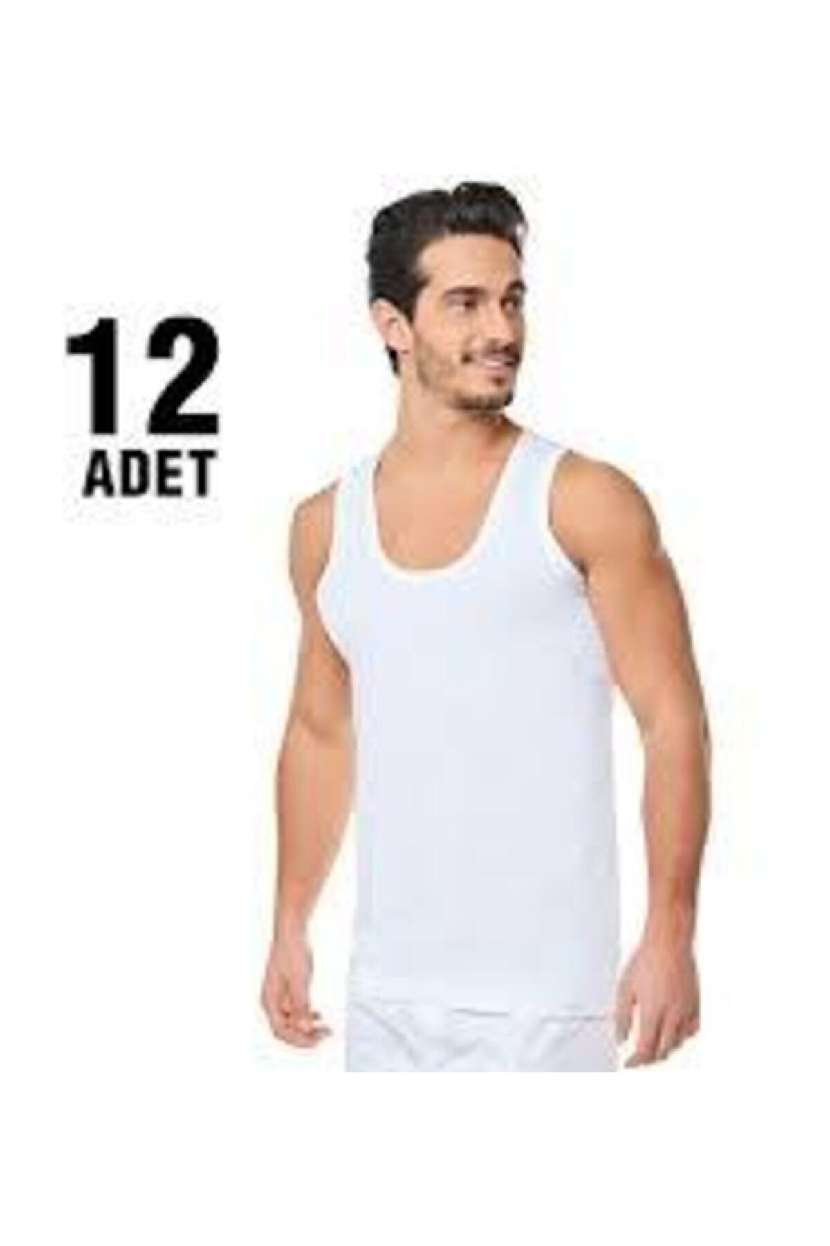 12 Li Seher Erkek Penye Klasik Askılı Beyaz Atlet %100 Pamuk