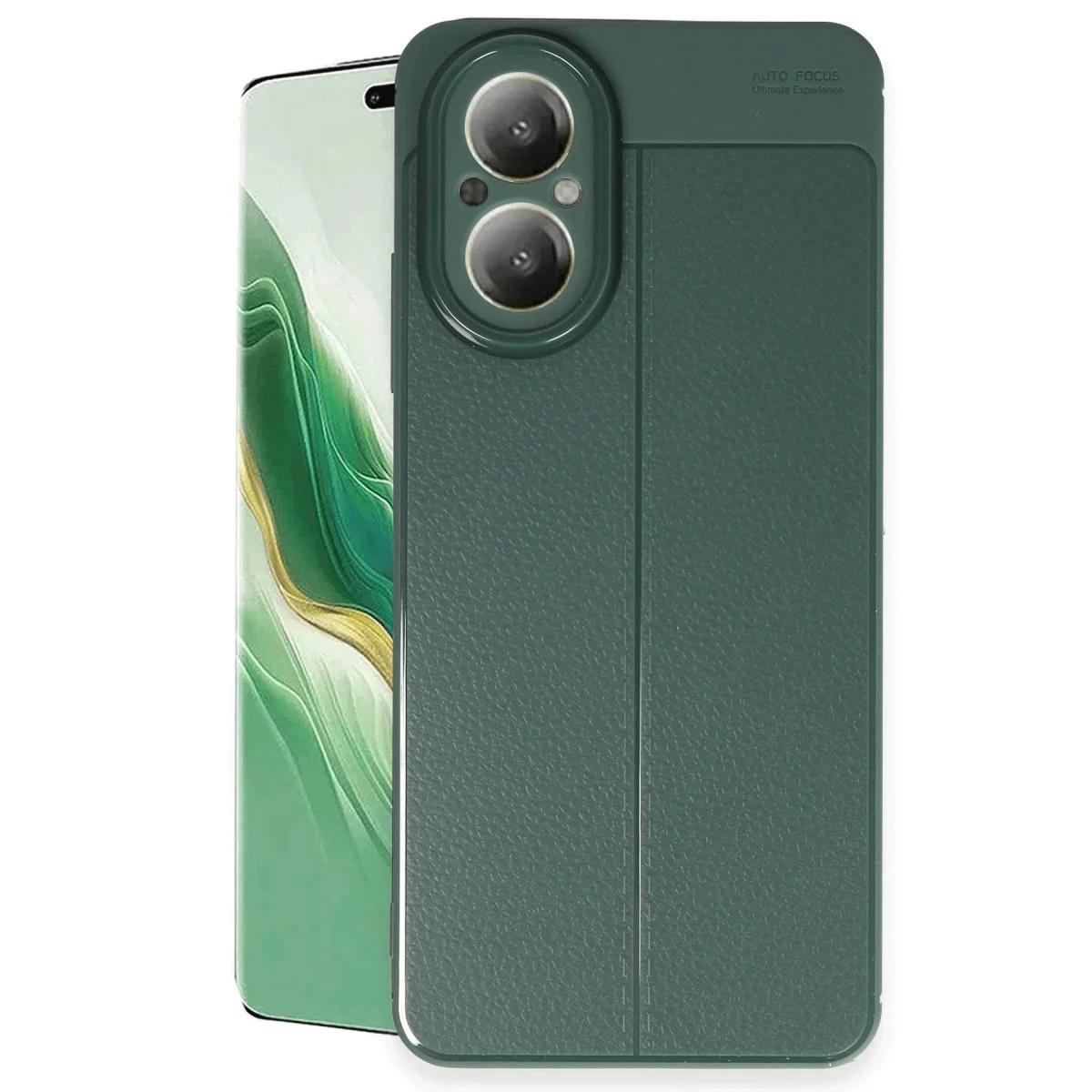 12 Lite Auto Focus Silikon Kılıf - Koyu Yeşil TPU Deri Dokulu Koruma