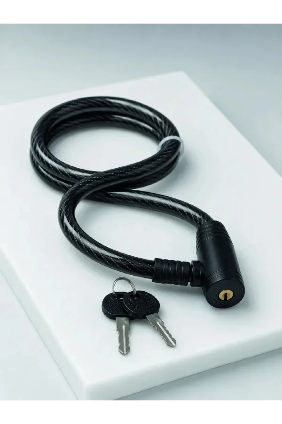 12 mm PVC Kaplamalı Bisiklet Kilidi 80 cm Anahtarlı Çelik Halat Kilit 2 Anahtarlı Güvenlik Kilidi
