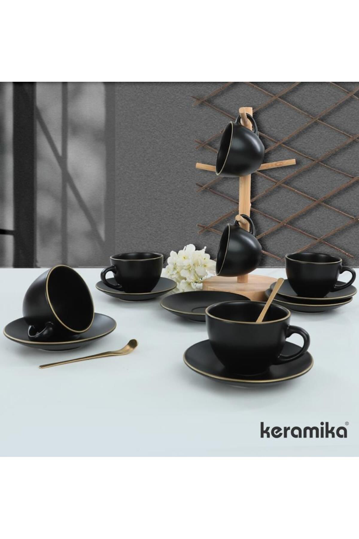 Keramika 12 Parça 6 Kişilik Çay Fincani Mat Siyah