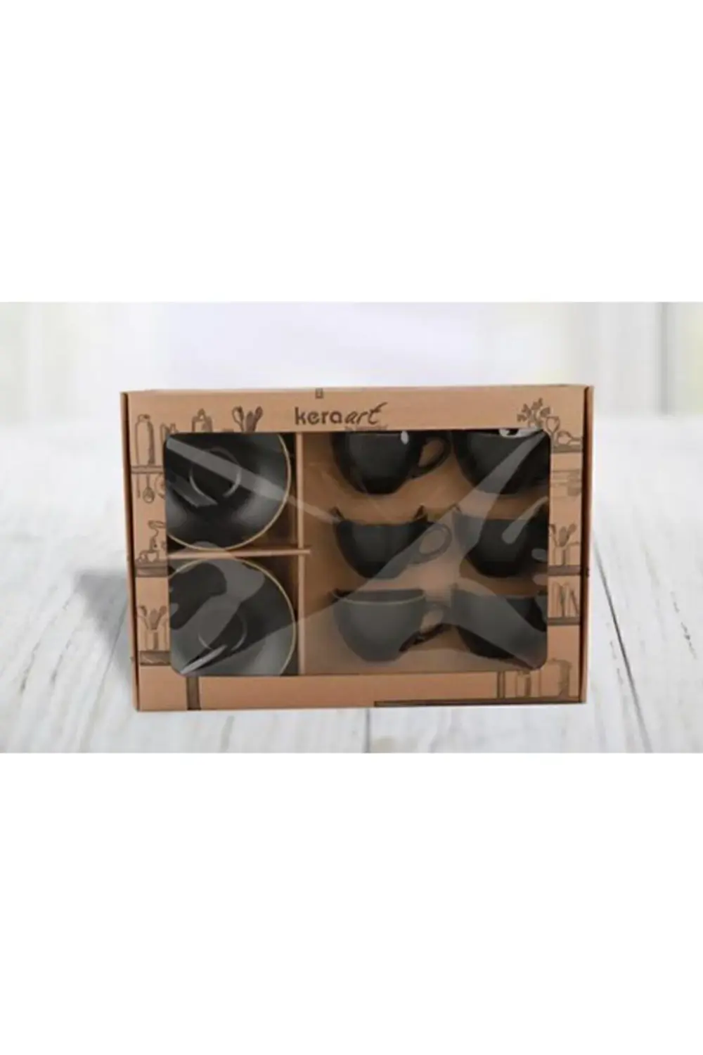 Keramika 12 Parça 6 Kişilik Metalik Altın Siyah Çay Takımı