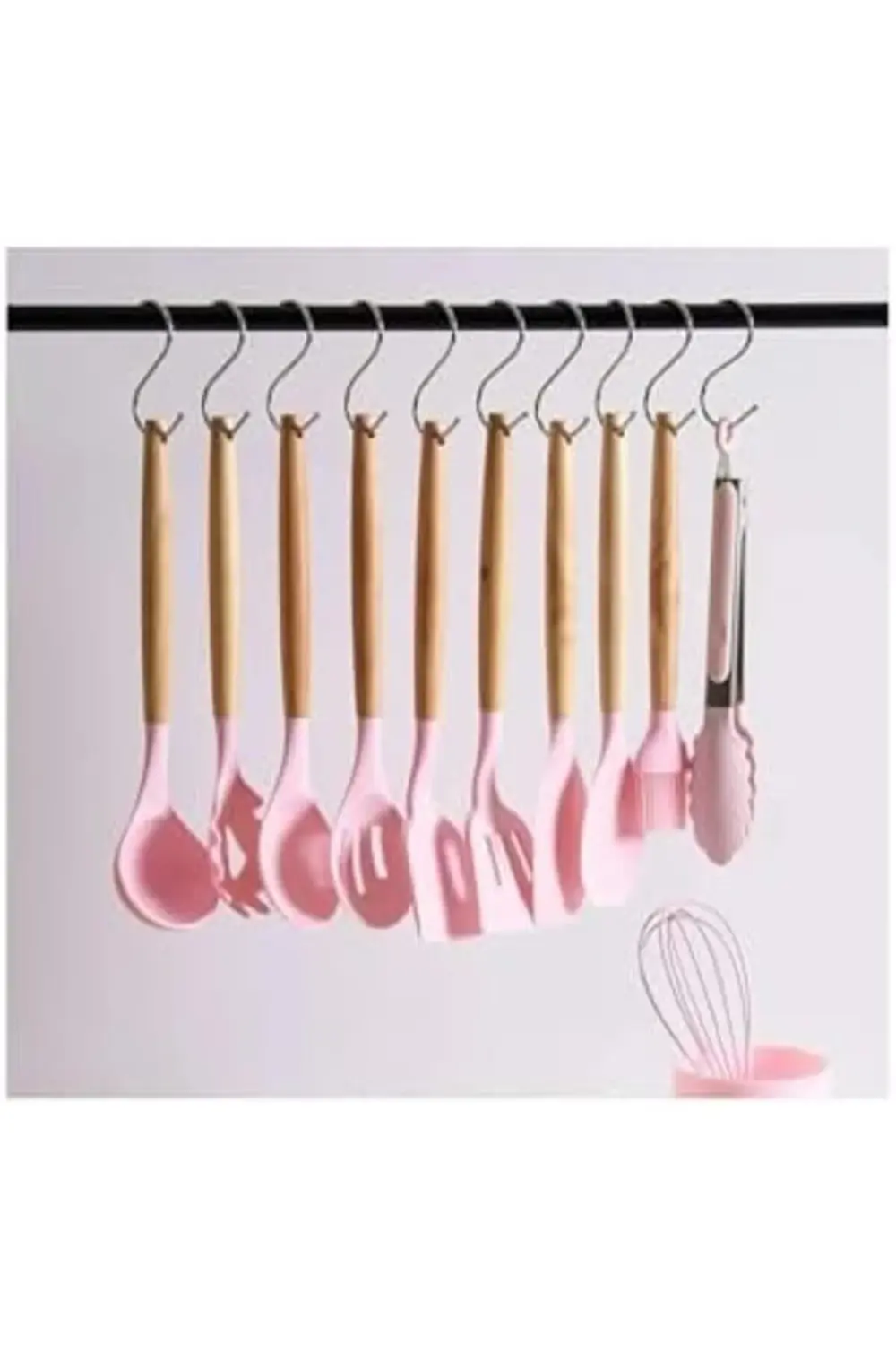 12 Parça Ahşap Sap Silikon Mutfak Pasta Silikon Kepçe Çırpıcı Fır