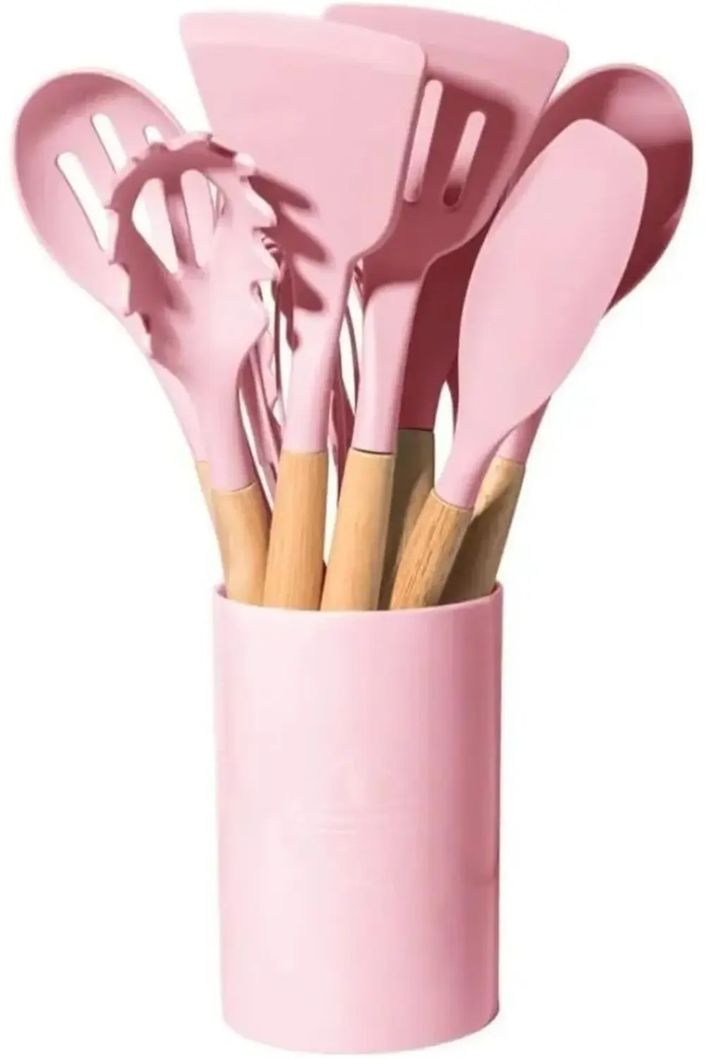 12 Parça Ahşap Sap Silikon Mutfak Pasta Silikon Kepçe Çırpıcı Fır